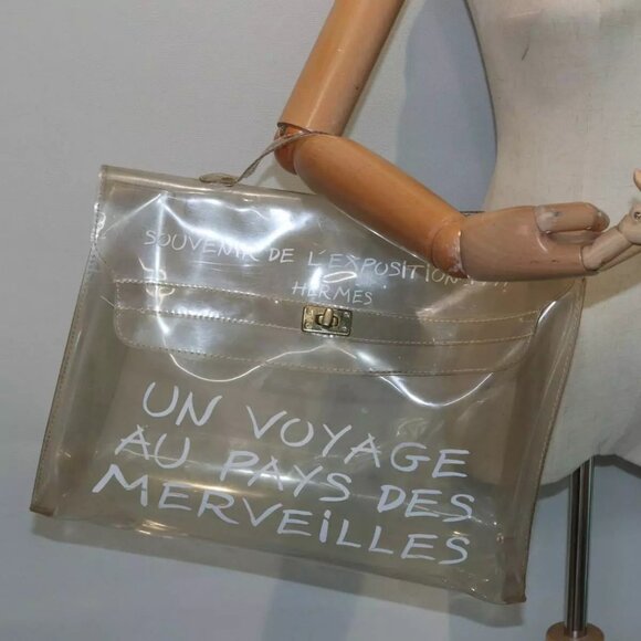 HERMES Vinyl Kelly Hand Bag Vinyl Clear Auth - Picture 1 of 16